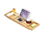 MadeSmart Bamboo Bathtub Tray Caddy Expandable Placed Book Smartphone and Wine Holder