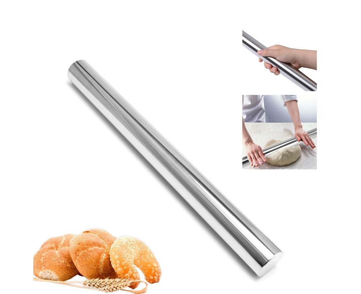 Fliyeong Durable Stainless Steel Dough Rolling Pin Baking Cooking Tool Roller for Pasta Cookies Pizza Dough Tool 