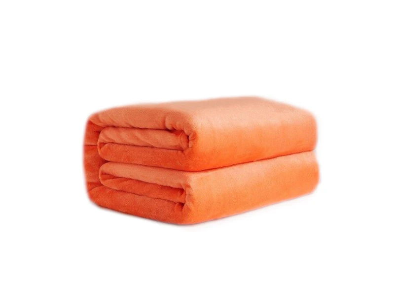 Super Soft Fleece Blanket 220Gsm Light Weight Throw Bedspread - Orange