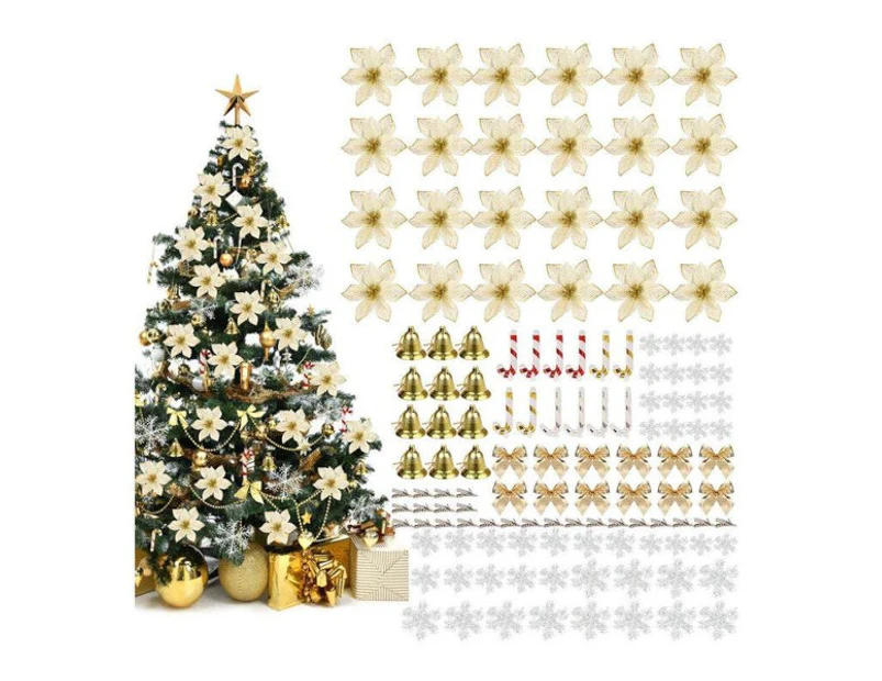 Christmas Tree Decorations 120Pcs Flowers Artificial - Gold