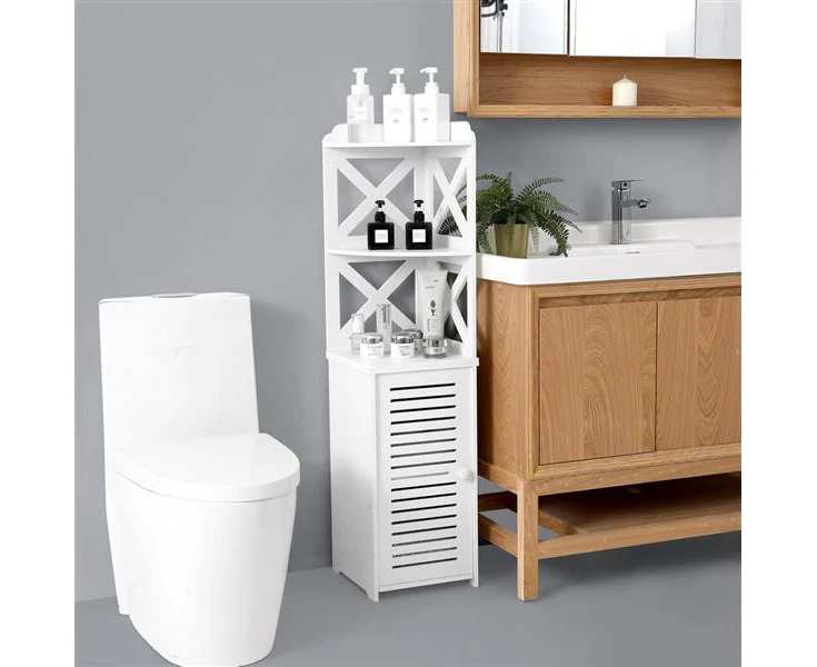 Bathroom Storage Utility Display Cabinet Stand White Waterproof 3 Shelves T2