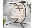 Gardeon Outdoor Egg Swing Chair Wicker Furniture Pod Stand Canopy 2 Seater Latte