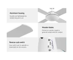 Devanti 52'' Ceiling Fan Wooden Blades Fans with Remote Control Timer White