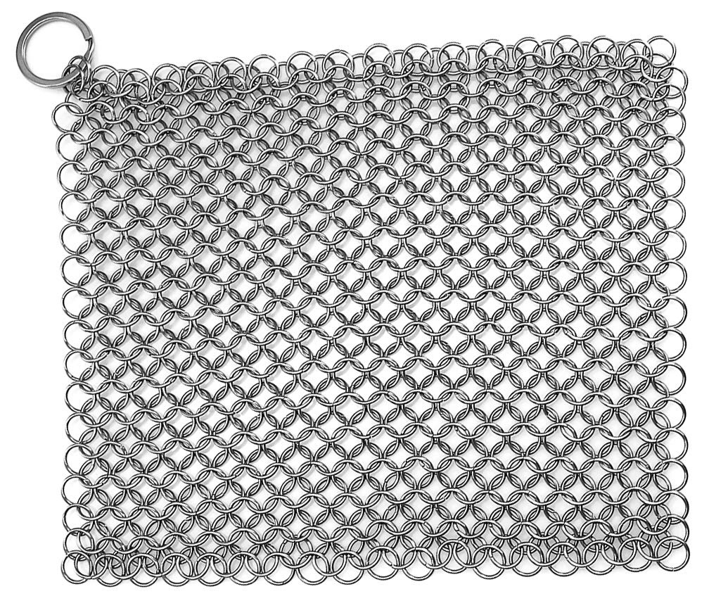 TOPULORS Stainless Steel Cast Iron Skillet Cleaner Chainmail Cleaning Scrubber with Hanging Ring for Cast Iron Pan,Pre-Seasoned Pan,Griddle Pans, BBQ