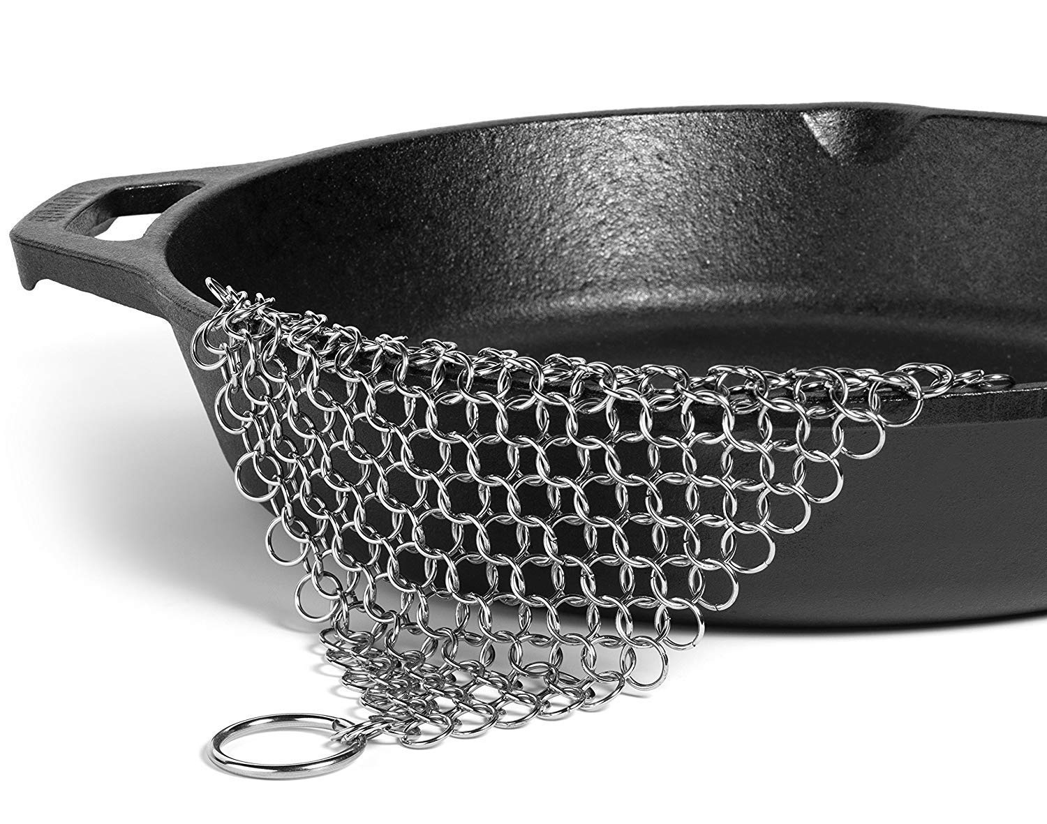 TOPULORS Stainless Steel Cast Iron Skillet Cleaner Chainmail Cleaning Scrubber with Hanging Ring for Cast Iron Pan,Pre-Seasoned Pan,Griddle Pans, BBQ