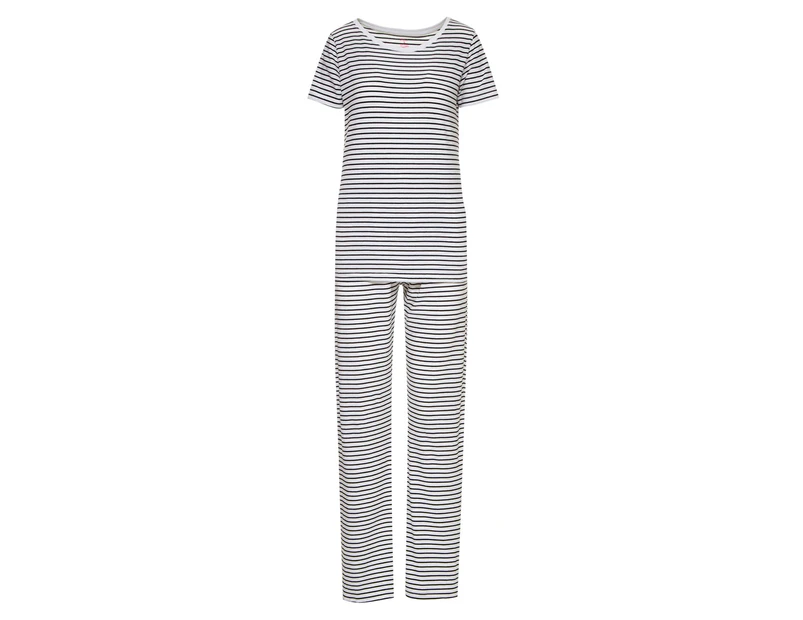 Upbeat Women's Essence Long Pant PJ / Pyjama Set - White/Black