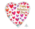 45cm Standard Happy Valentine's Day Painterly Hearts Foil Balloons