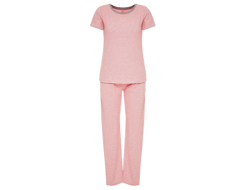 Upbeat Women's Essence Long Pant PJ / Pyjama Set - Pink/Grey