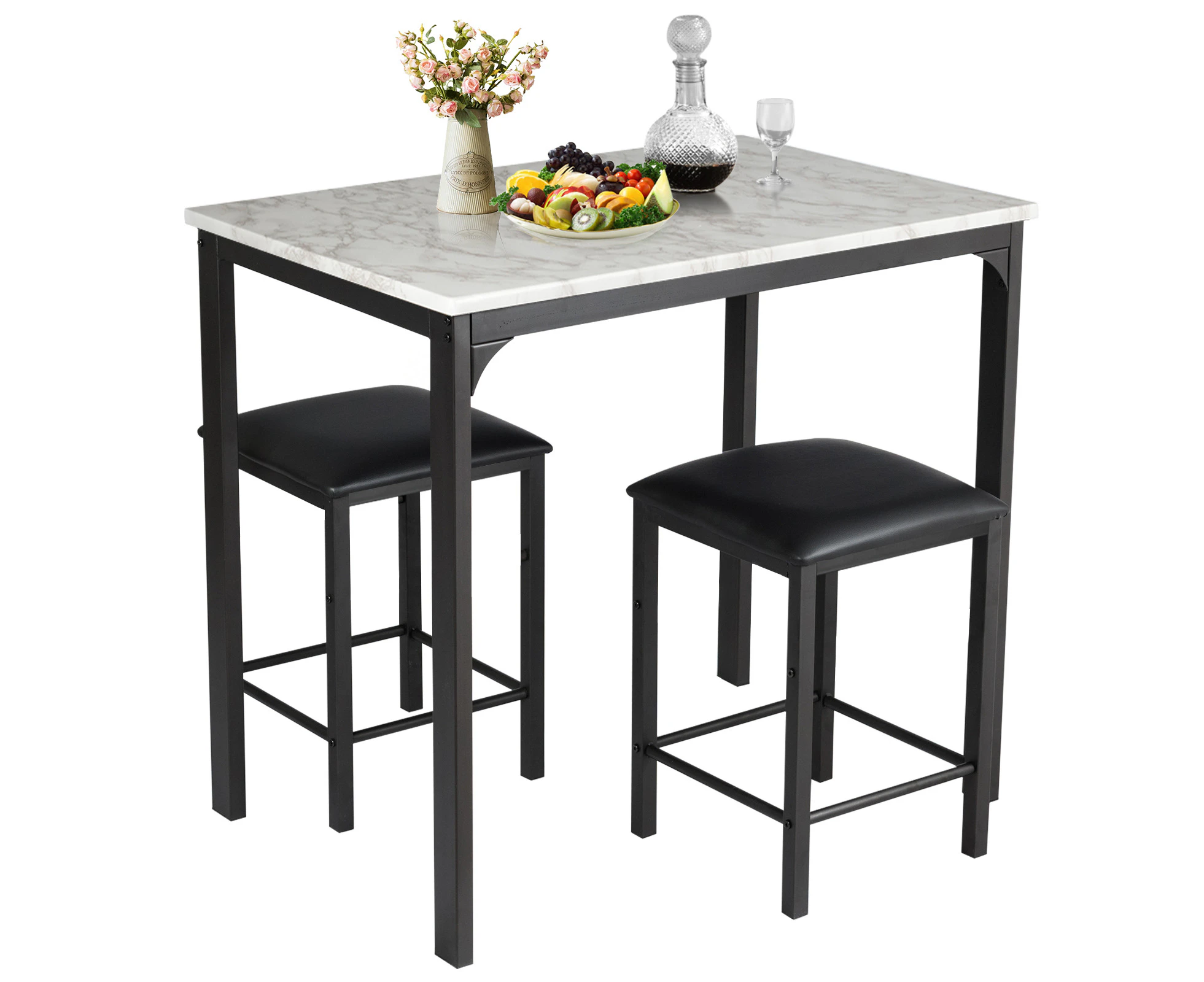 Giantex 3-Piece Kitchen Dining Table Set with 2 Stools for Limited Space w/ Solid Metal Frame White