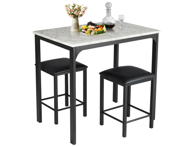 Giantex 3-Piece Kitchen Dining Table Set with 2 Stools for Limited Space w/ Solid Metal Frame White