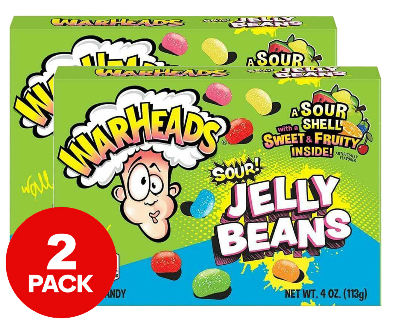 2 x Warheads 113g Sour Jelly Beans Theater Box Confectionery Fruity Candies Asstd