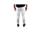 Mens Skinny Track Pants Joggers Trousers Gym Casual Sweat Cuffed Slim Trackies Fleece - White