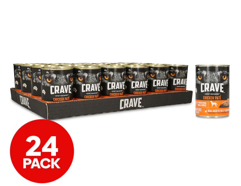 24 x Crave Dog Adult Wet Dog Food Can Chicken Pate 400g