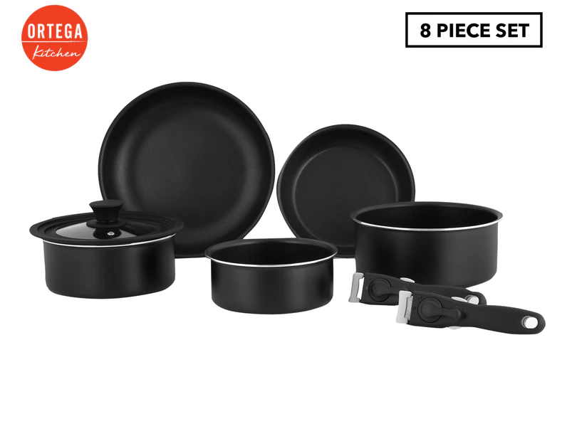 Ortega Kitchen 8-Piece Stackable Non-Stick Cookware Set w/ Detachable Handles