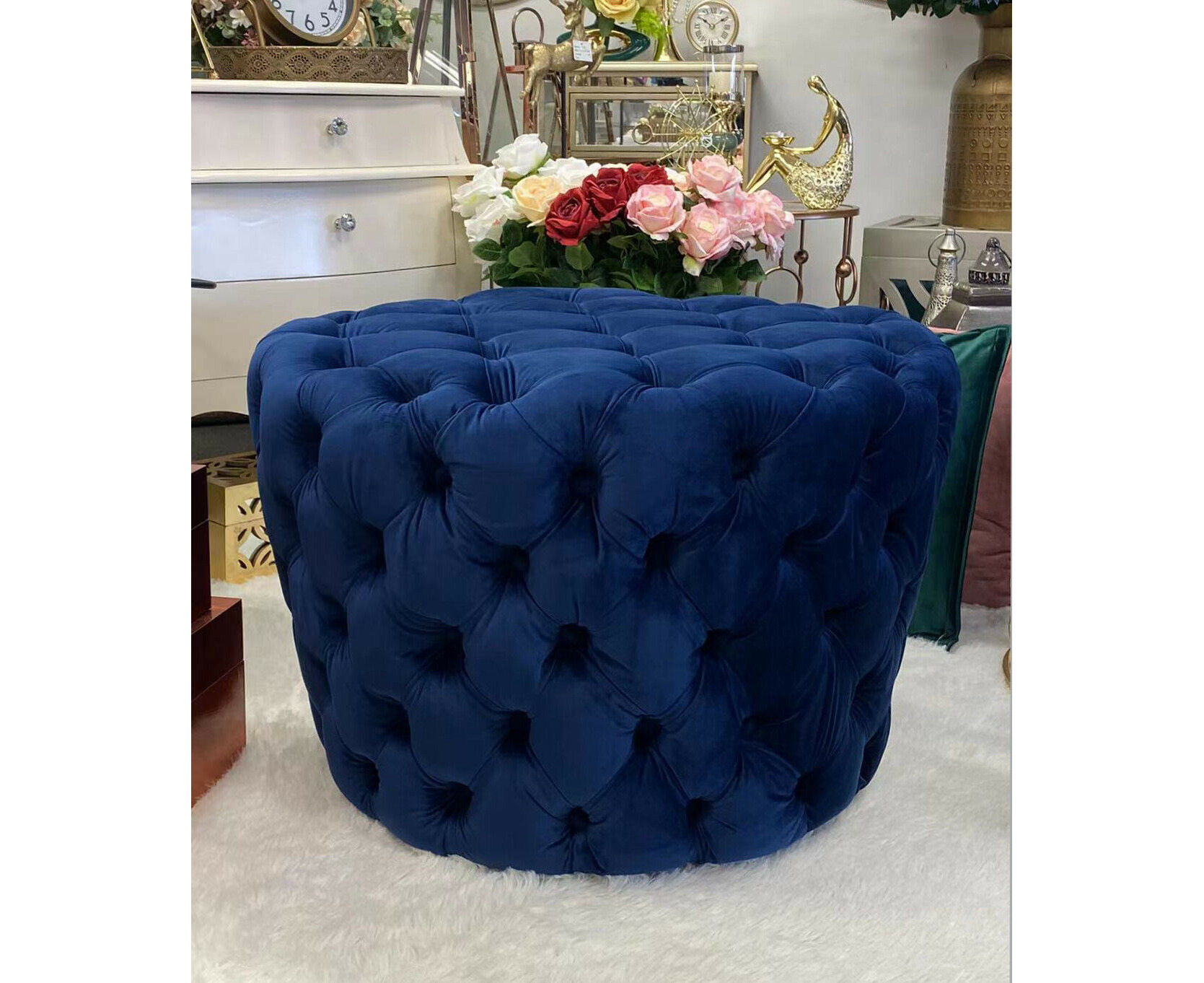 Navy blue deals round ottoman