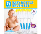 1st Steps 4PK Baby Bottle Brush Set Durable Bristles Sponge Tip Hygienic