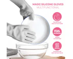 (Gray) - ANZOEE Reusable Silicone Dishwashing Gloves, Pair of Rubber Scrubbing Gloves for Dishes, Wash Cleaning Gloves with Sponge Scrubbers for Washing Ki