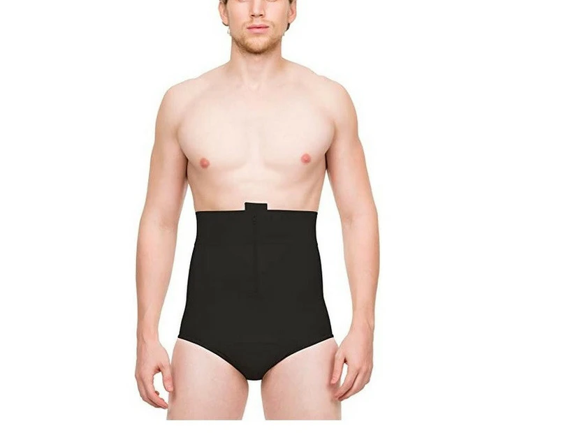 Isavela Male High-Waist Abdominal Cosmetic Surgery Compression Brief w/  Zippers - Black