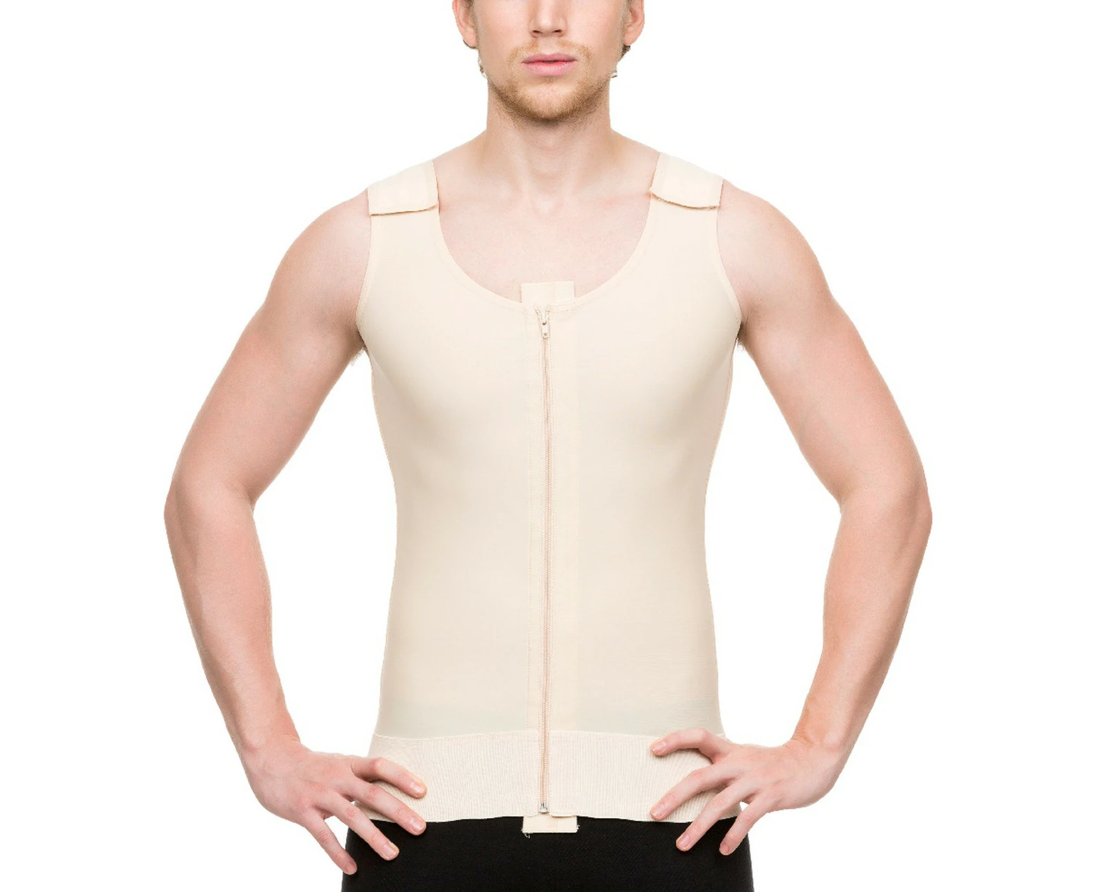 Isavela Male Post Surgical (Stage 1) Compression Vest w/ Zipper (Sleeveless) - Beige