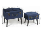 Premium ottoman velvet bu set of 2 storage ottomans / footstool/ suitcase - navy blue