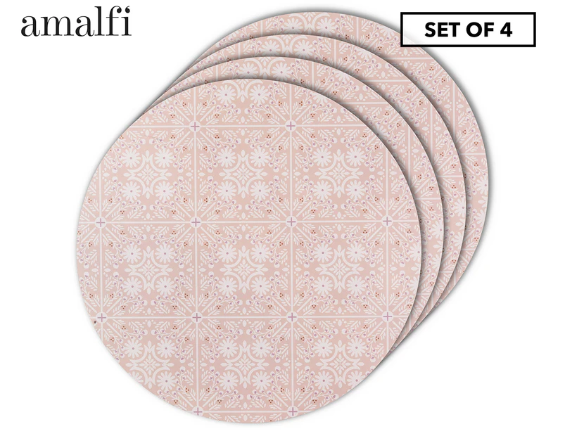 Set of 4 Amalfi Bastil Round Hardback Placemats - Pink/White