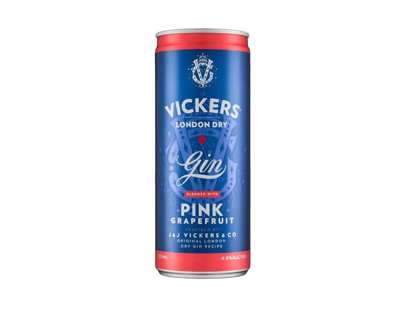 Vickers Gin blended with Pink Grapefruit, 250ml 4 .9% Alc.