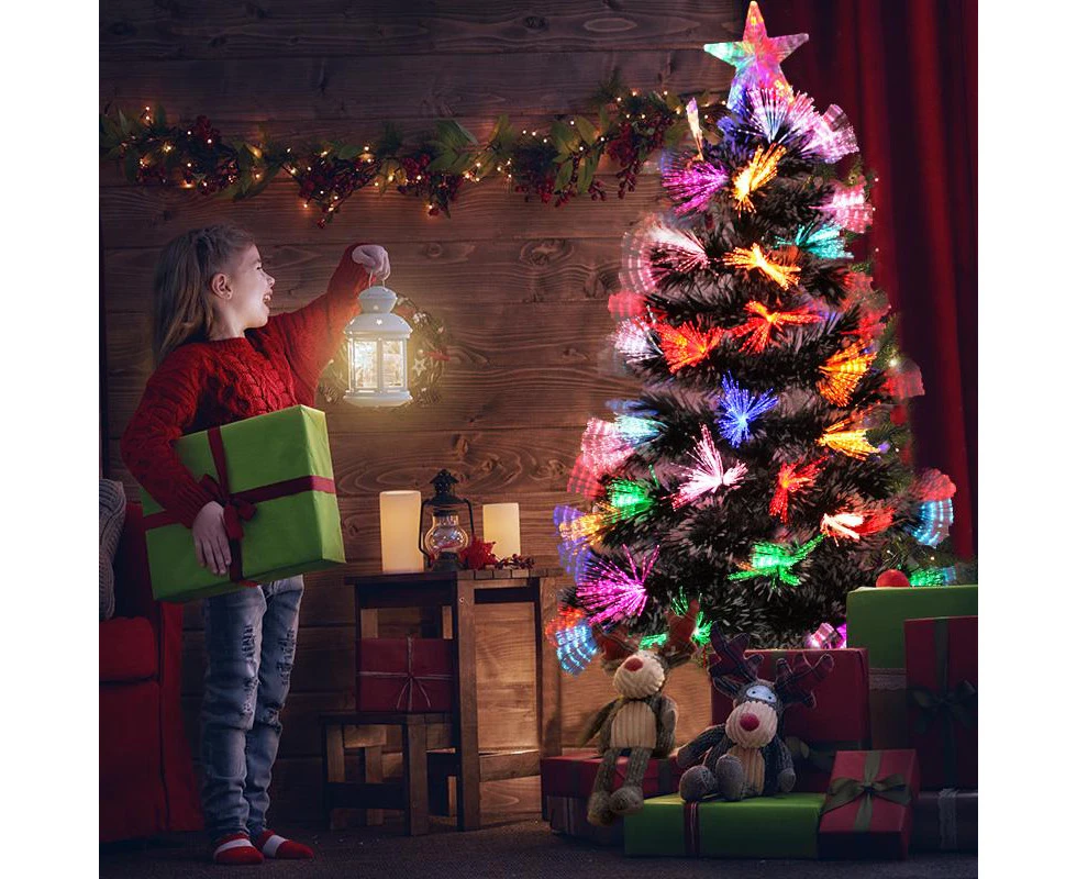 Christmas Tree 90CM Fibre Optic Green Snowy White Tipped Colorful Flashing Light