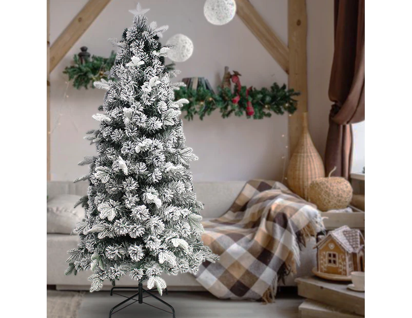 Christmas Snow Flocked Artificial Pine Tree 180 CM Ultra Bright Flashing LED Light