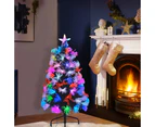 Christmas Fibre Optic Green Tree With Red Bowknot 90 CM Ultra Bright Multicolour Changing LED Lights