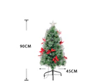 Christmas Fibre Optic Green Tree With Red Bowknot 90 CM Ultra Bright Multicolour Changing LED Lights
