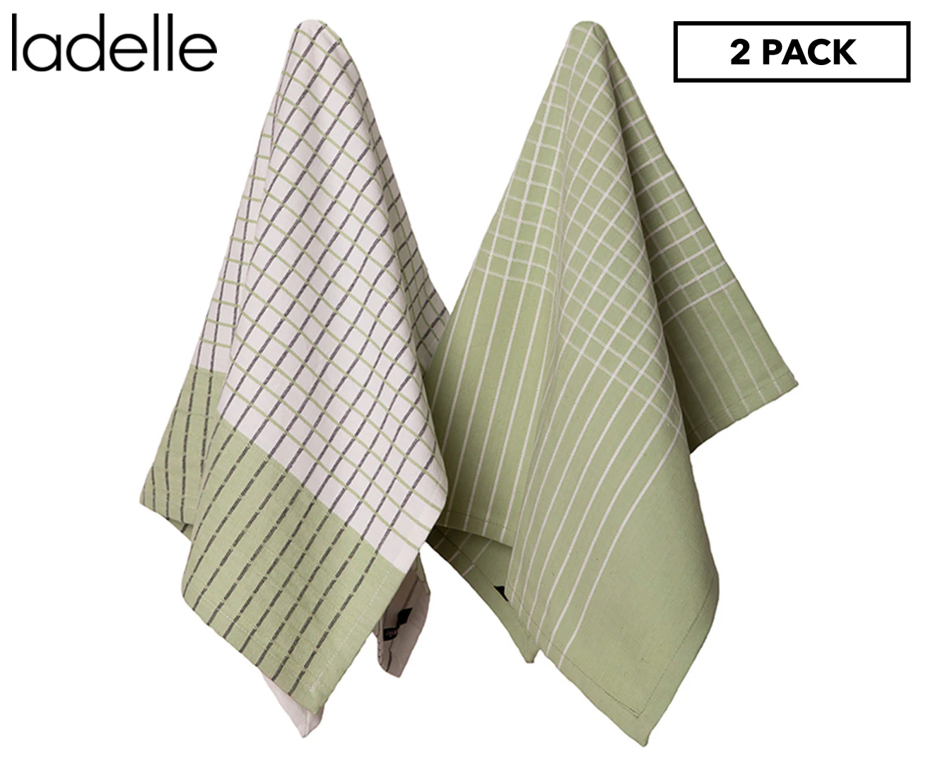 Ladelle Kyrie Cotton Set of 2 Jumbo Kitchen Towels 60 x 80 cm Green