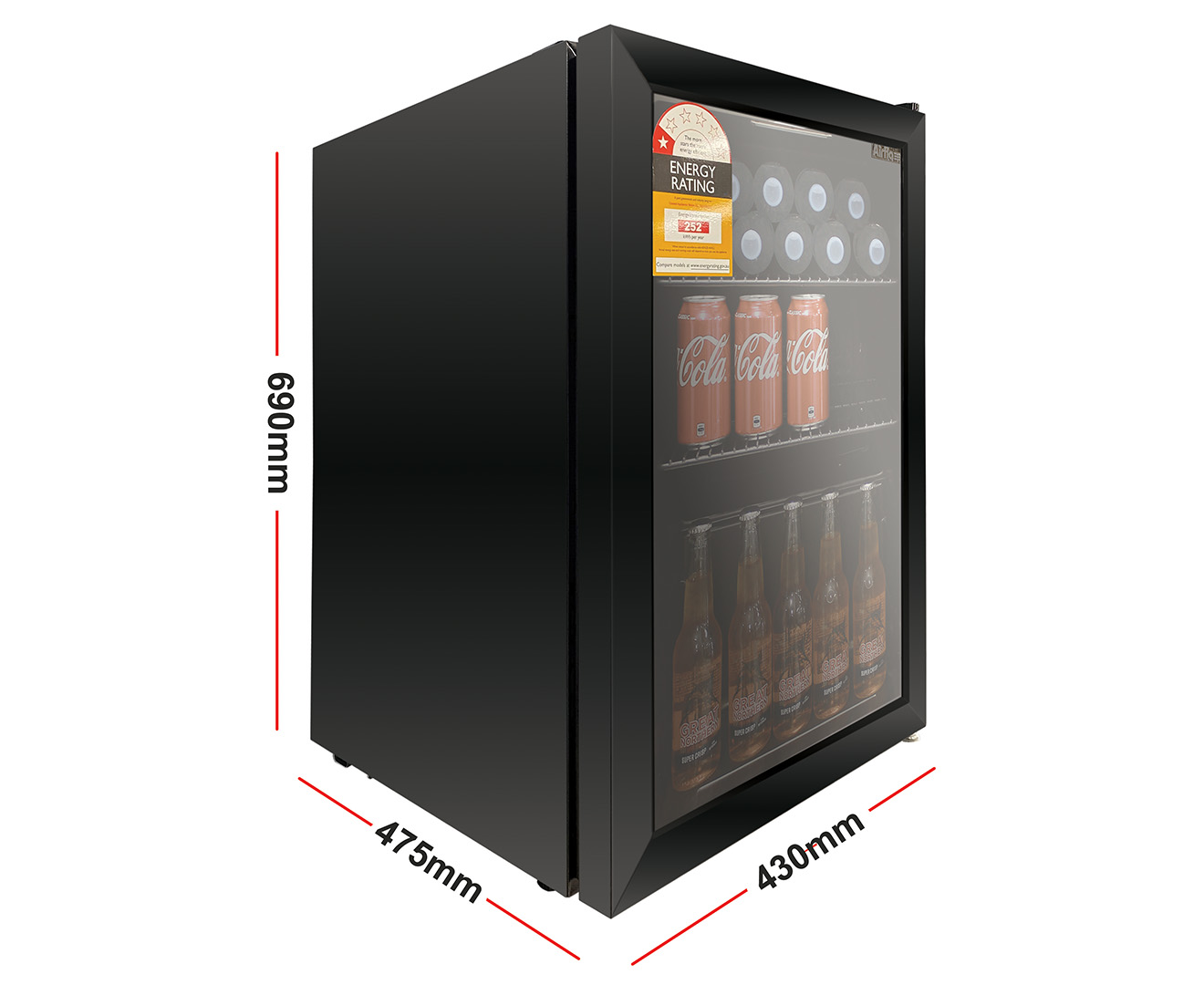 airflo 70l glass door fridge