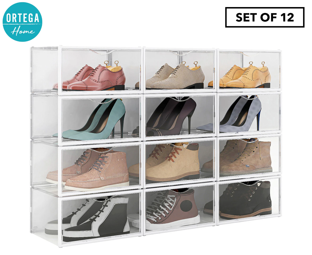 Ortega Home Set of 12 Stackable Sneaker/Shoe Box - Clear