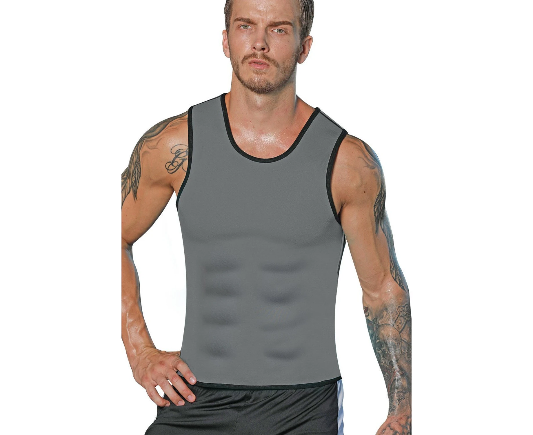 X-Large, SS90 Dark Gray) - Men Neoprene Waist Trainer Vest Weight