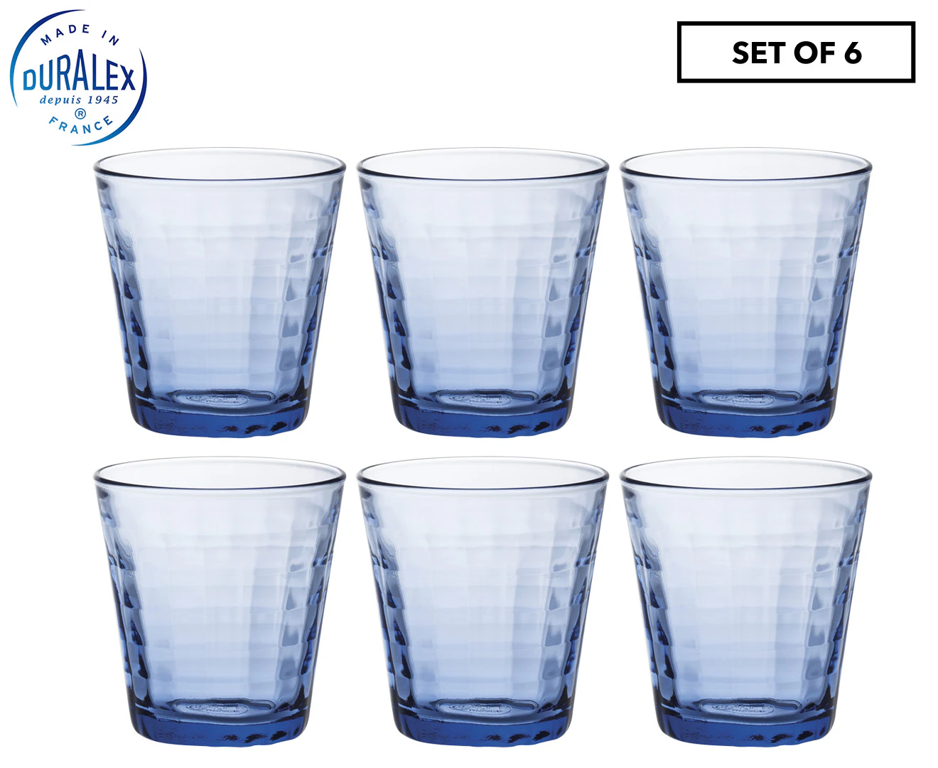 Set of 6 Duralex 220mL Prisme Tumbler Glasses - Marine