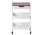 West Avenue 3-Tier Organiser Trolley w/ Drawer - White/Natural