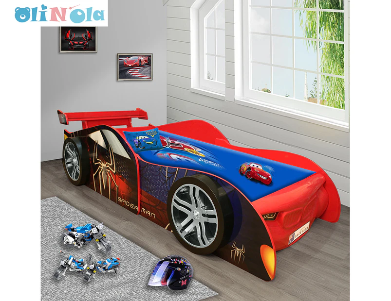 Oli And Ola Kids' Racing Car Spiderman Single Bed - Red