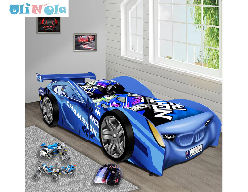 Oli And Ola Kids' Racing Car No.1 Champion Single Bed - Blue