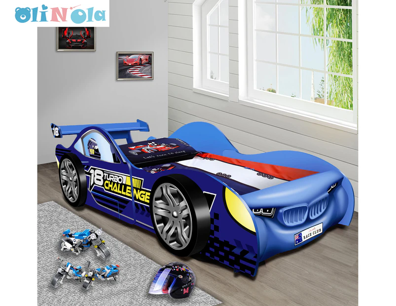 Oli And Ola Kids' Racing Car No.18 Turbo Challenge Single Bed - Blue