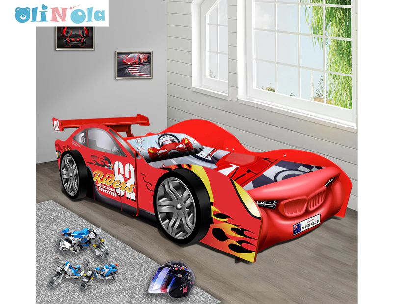 Oli And Ola Kids' Racing Car No.62 Riders Single Bed - Red