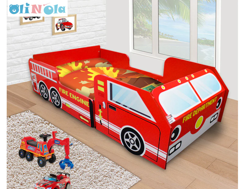 Oli And Ola Kids' Racing Car Fire Truck Single Bed - Red