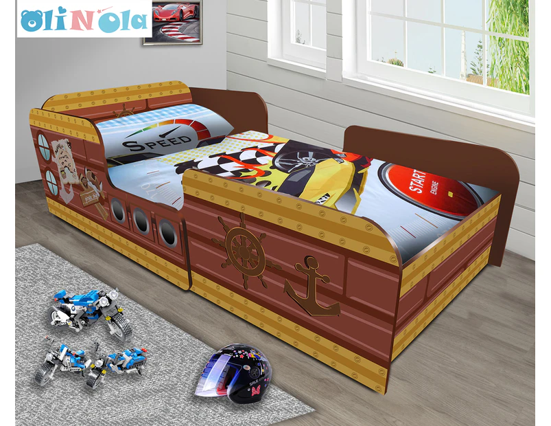 Oli And Ola Kids' Racing Car Pirates Boat Single Bed - Brown