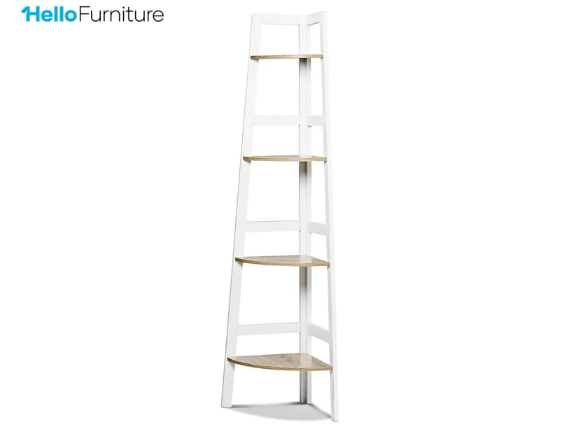 HelloFurniture Hawaii 4-Tier Ladder Corner Shelf - White
