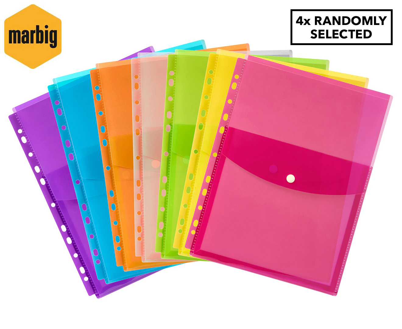 Marbig A4 Top Open Binder Wallet 4pk - Assorted