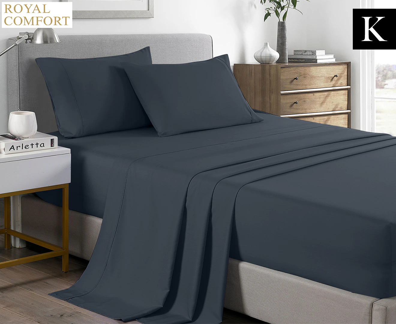 Royal Comfort Bamboo Cooling 2000TC King Bed Sheet Set - Charcoal