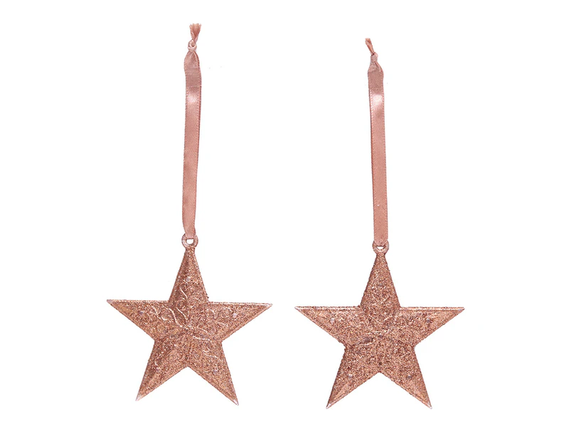 Christmas Tree Ornament - Rose Gold Stars (2pc)