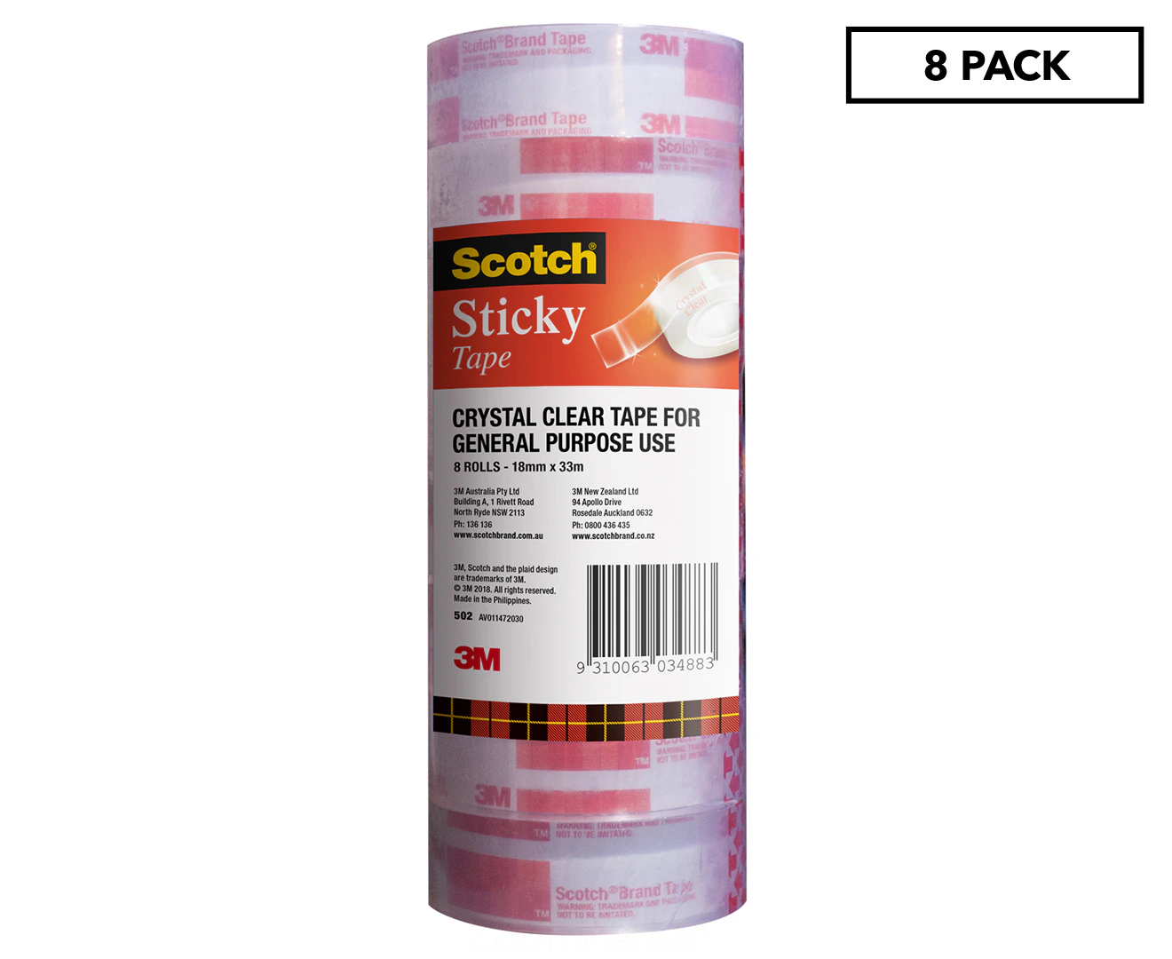 Scotch 33m Sticky Tape 8pk - Clear