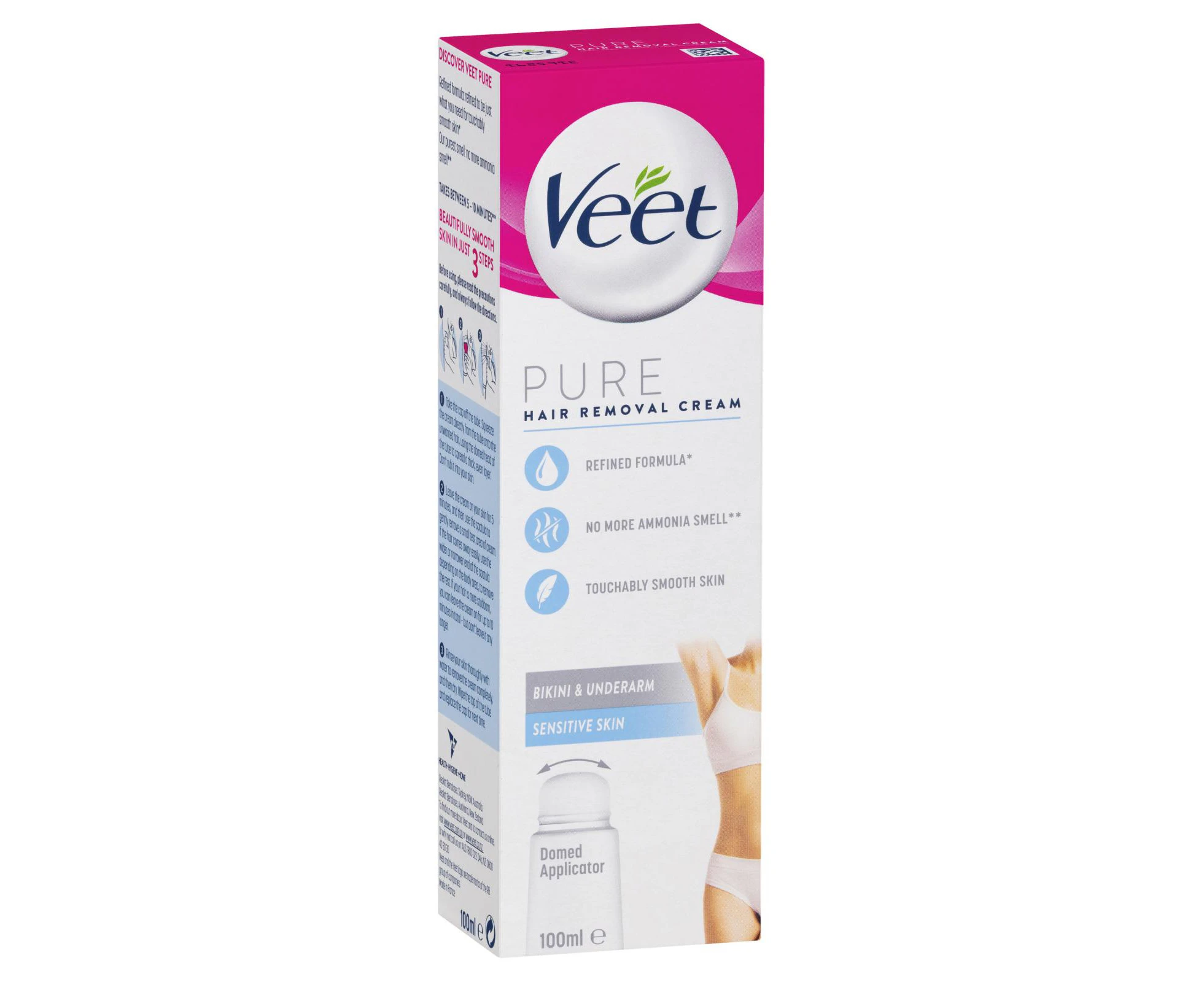 Veet Pure Hair Removal Cream Bikini and Underarm Dome Applicator 100ml