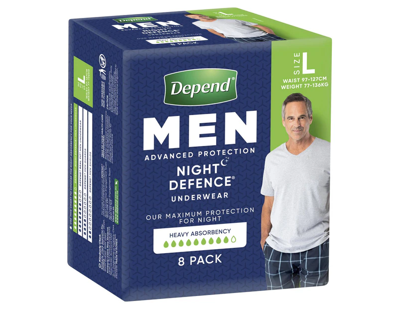 Depend Real Fit Night Defence Incontinence Underwear Men Large 8 Pack