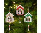 3Pcs Christmas Wooden House Pendant Christmas Tree Hanging Decor - Red Snowman